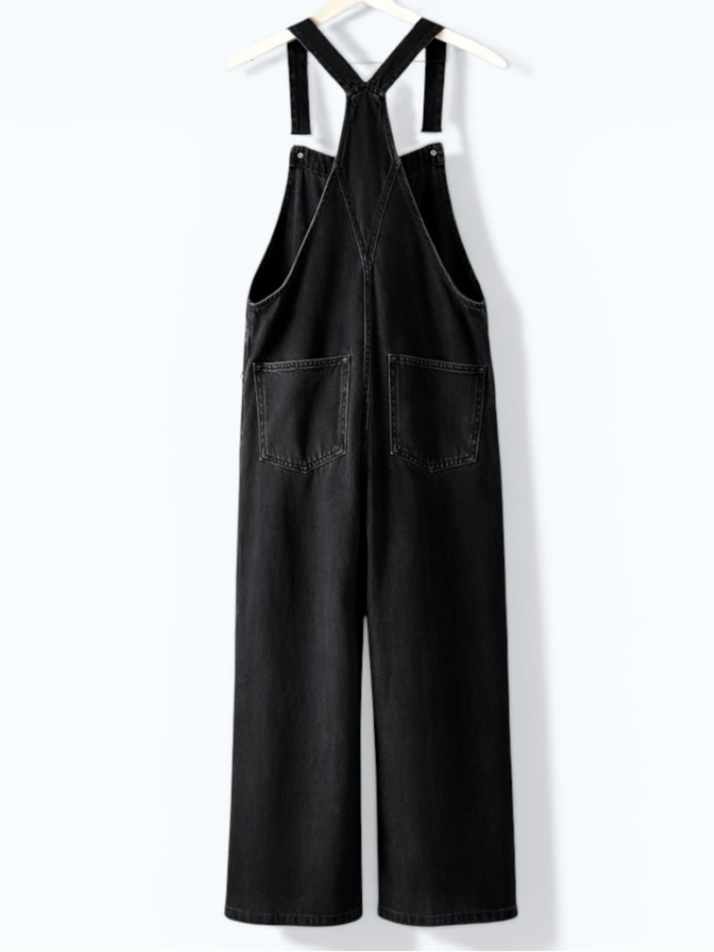 Mango Wide Leg Denim Overalls Cotton Black Size Medium Excellent Condition - Picture 4 of 11